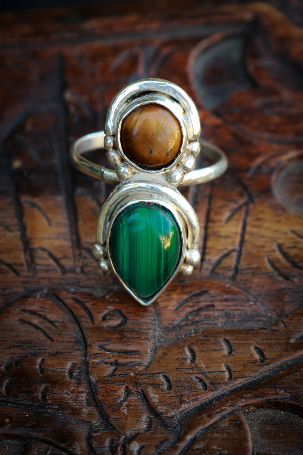 Malachite and Tiger Eye silver ring