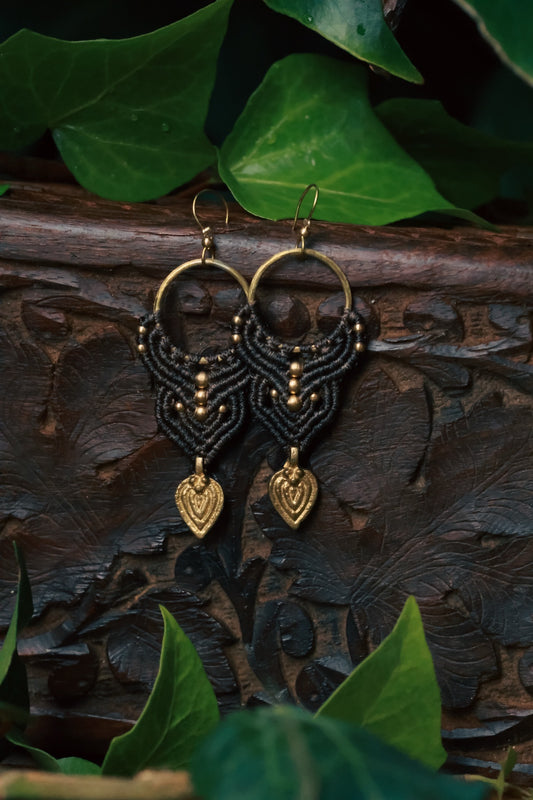 Teardrop Brown macrame earrings