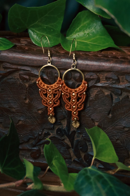 Temple orange macrame earrings