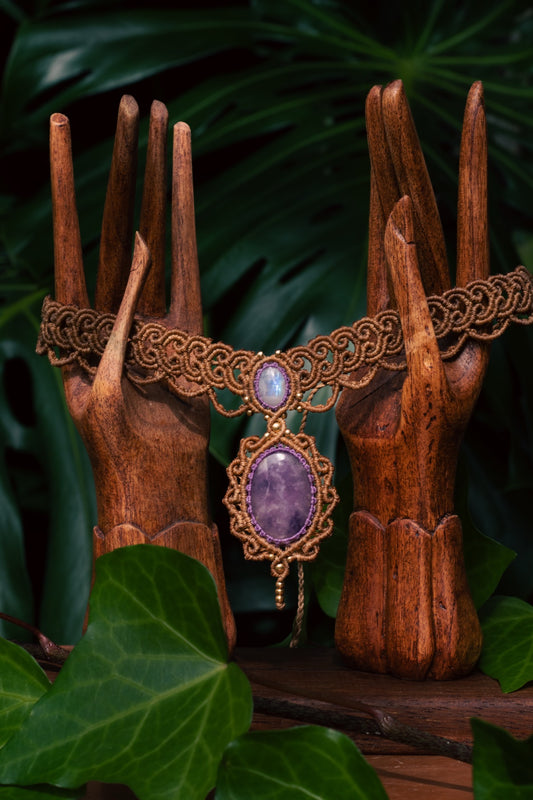 Moonstone and Amethyst choker