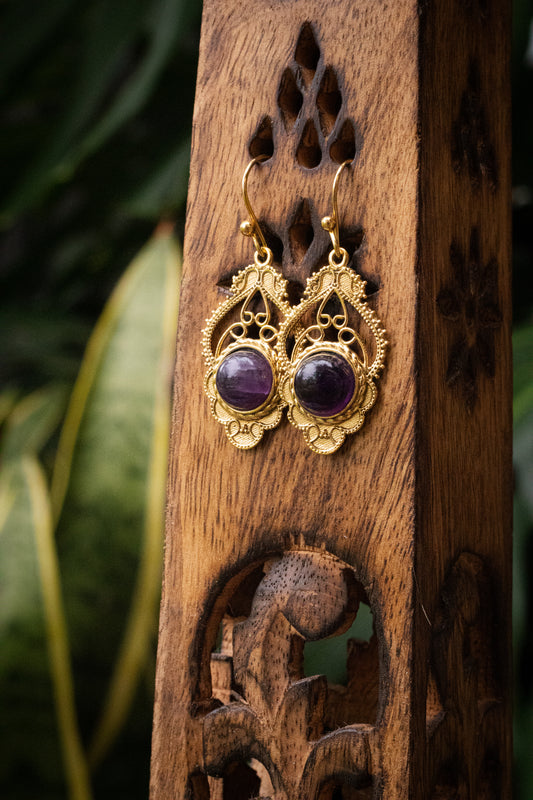 Brass Earring - Lapis lazuli