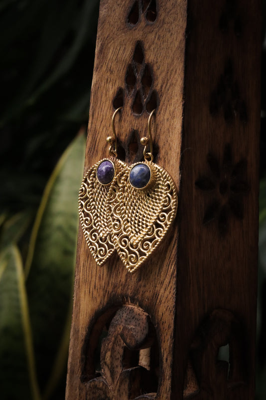 Brass Earring - Lapis lazuli