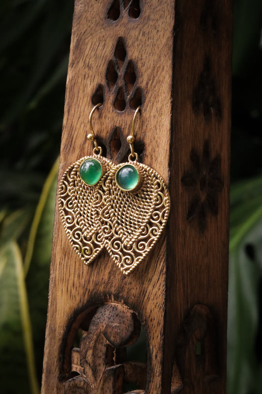 Brass Earring - Aventurine