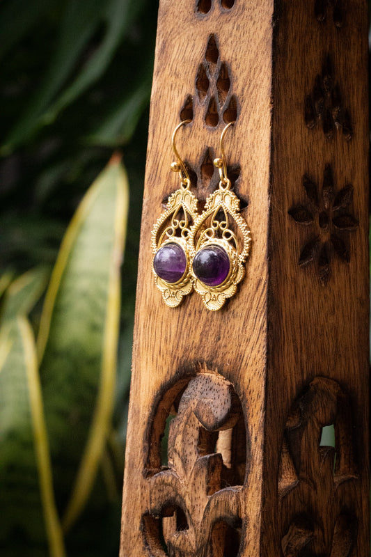 Brass Earring - Lapis lazuli