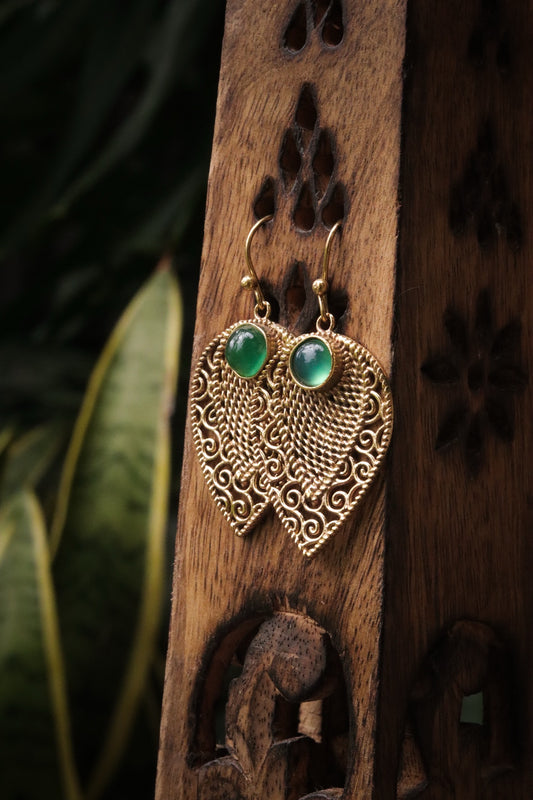 Brass Earring - Aventurine