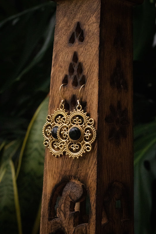 Brass Earring - Onyx