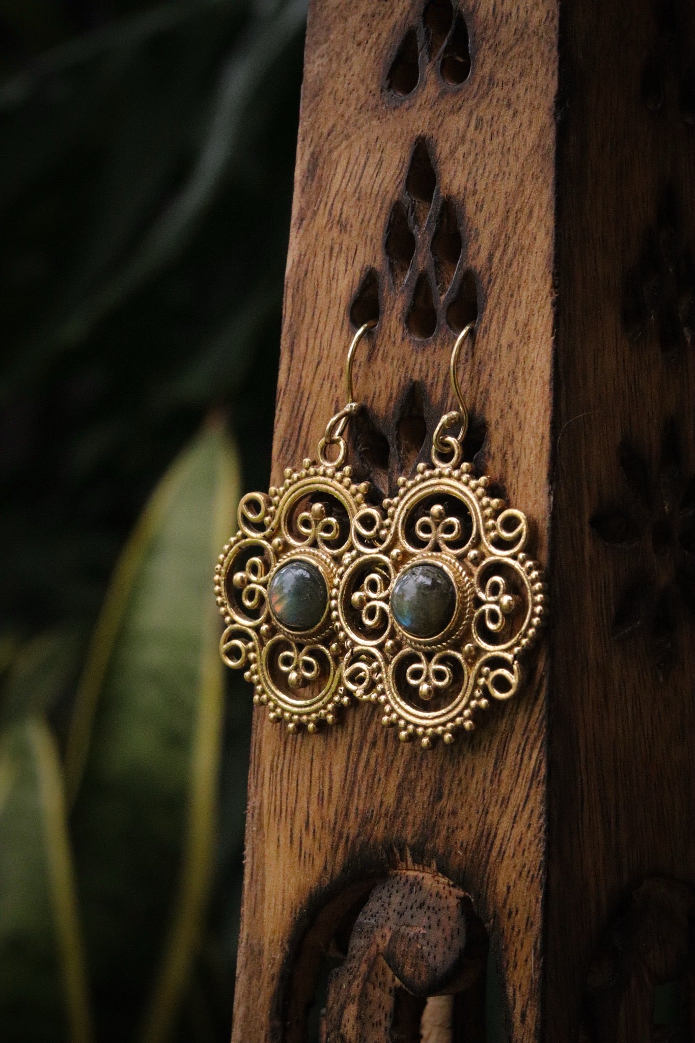 Brass Earring - Labradorite