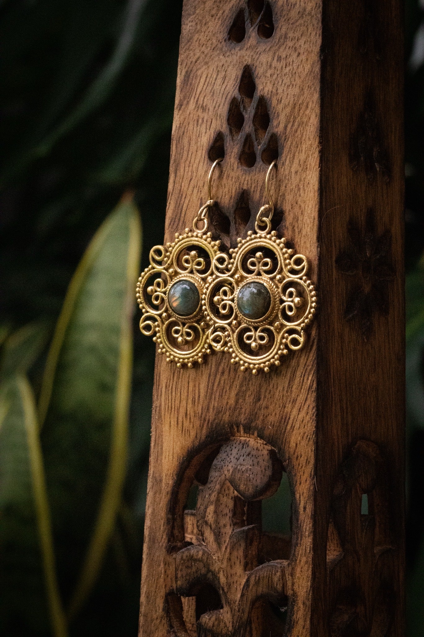 Brass Earring - Labradorite