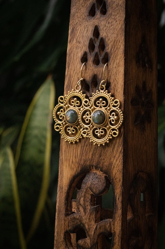 Brass Earring - Labradorite