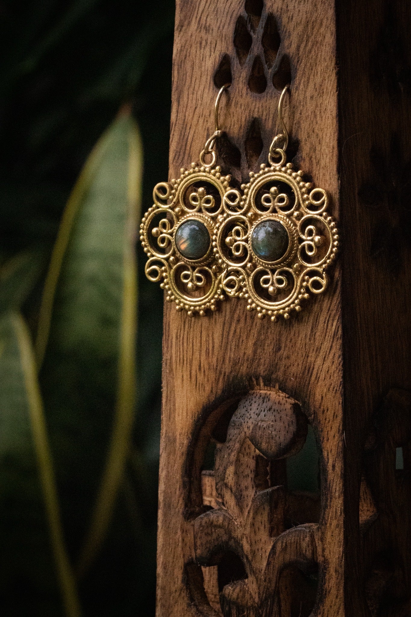 Brass Earring - Labradorite