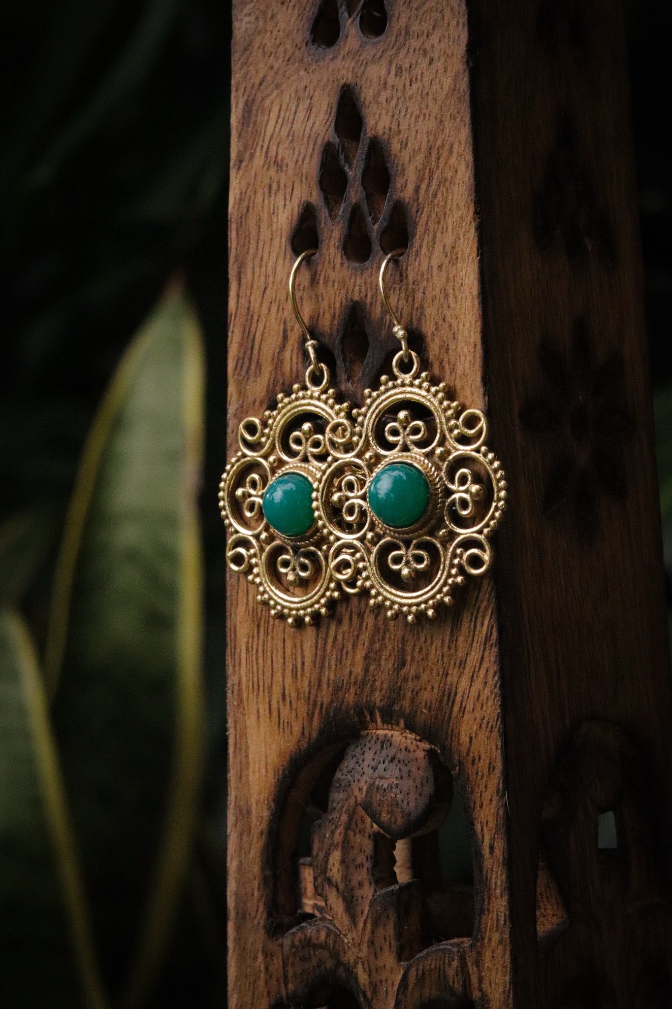 Brass earring - Aventurine
