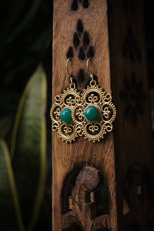 Brass earring - Aventurine