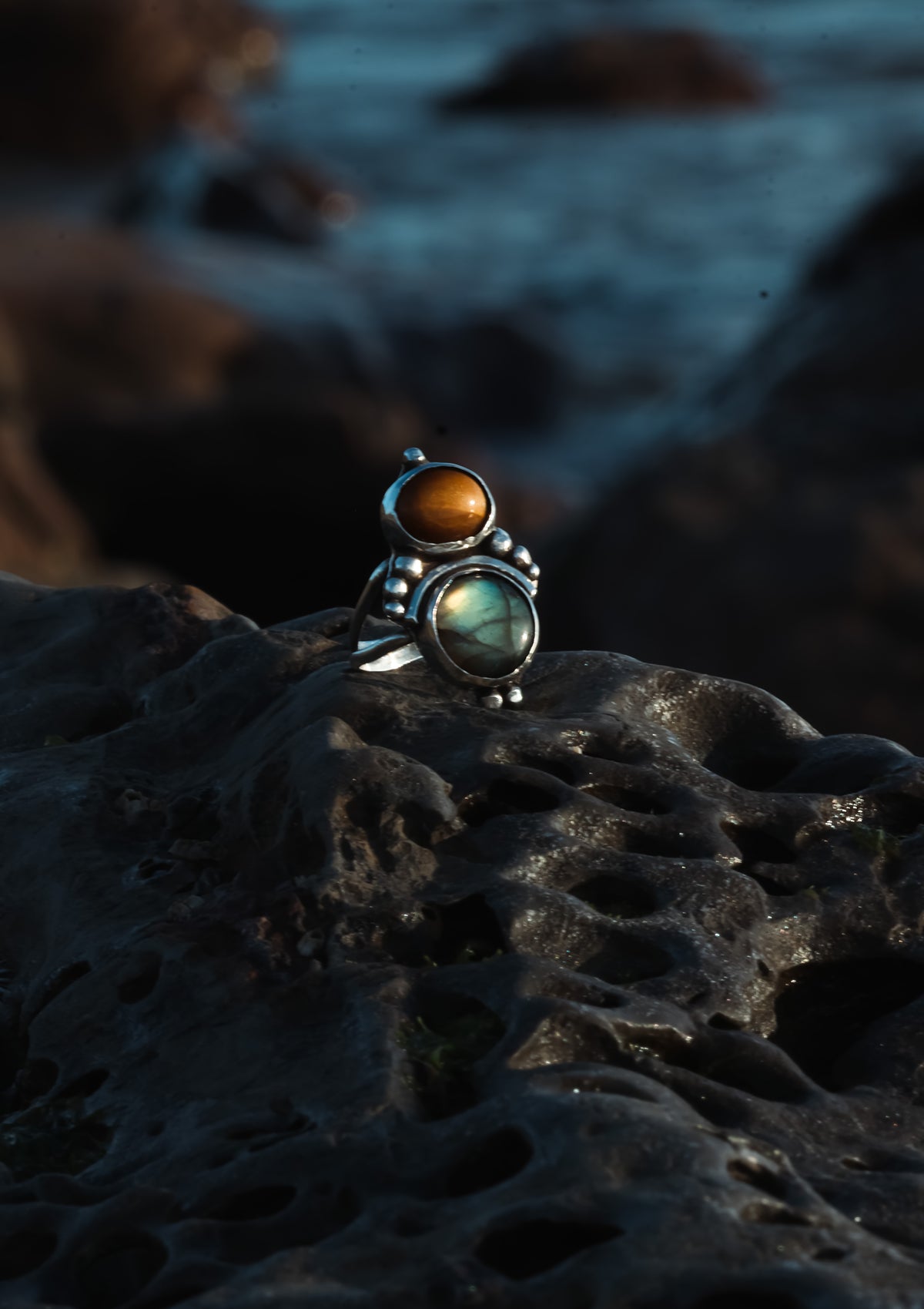 Labradorite and Tiger Eye silver ring
