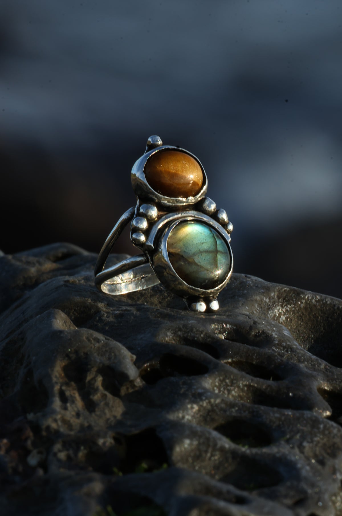 Labradorite and Tiger Eye silver ring