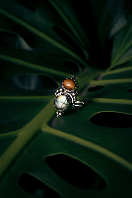Labradorite and Tiger Eye silver ring