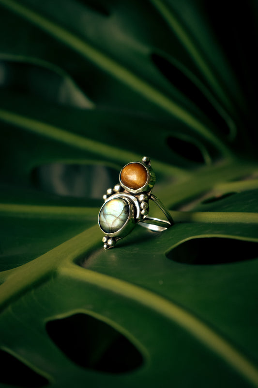 Labradorite and Tiger Eye silver ring