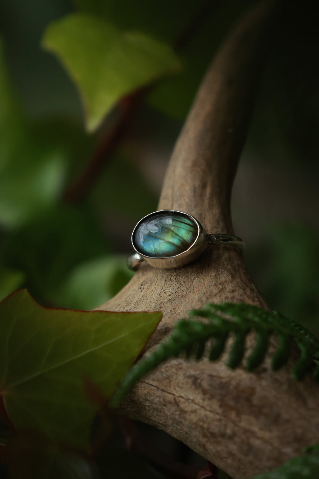 Green labradorite 925 silver ring