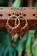 Orange brass macrame earrings