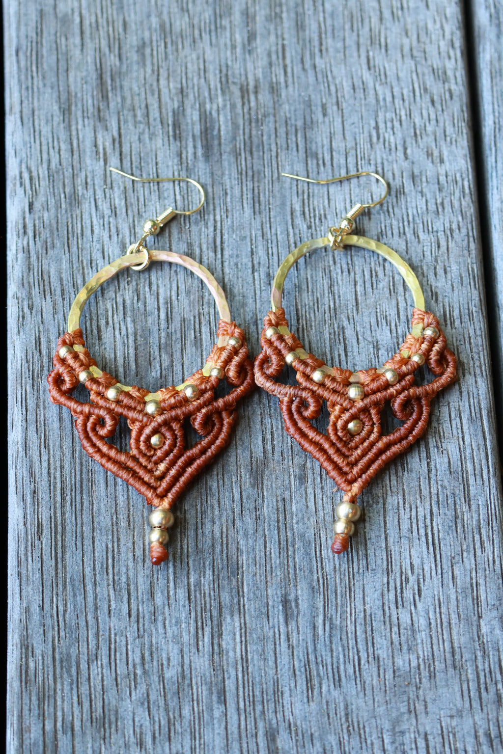 Orange brass macrame earrings
